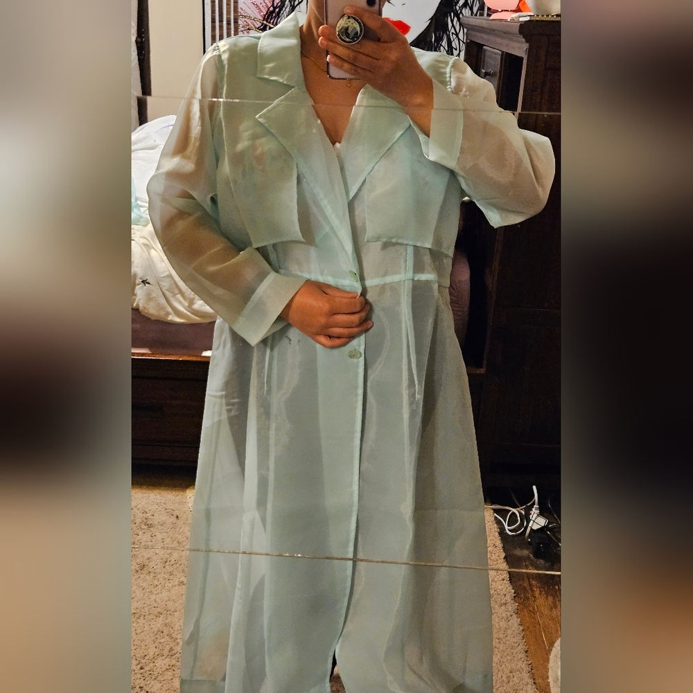 Premme Mint Blue Sheer Trenchcoat Size 2